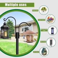 Double Shepherds Hooks for Outdoor, 2-Pack Heavy Duty Garden Pole for Hanging Bird Feeder, Plant Baskets, Solar Light Lanterns, Garden Plant Hanger Stands with 5 Base Prongs